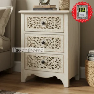 Essenthome Rustic Wooden 3-Drawer Nightstand Handmade Bedside Table