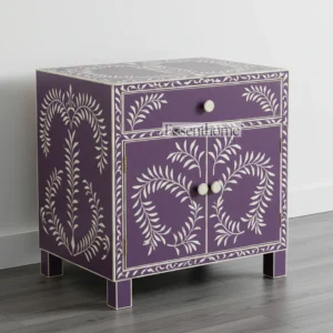 Wooden Bone Inlay Nightstand –  Floral Bedside Furniture