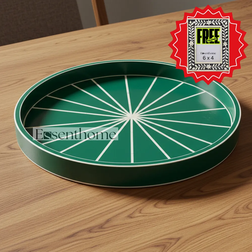 Essenthome Handmade Dark Green Bone Inlay Tray