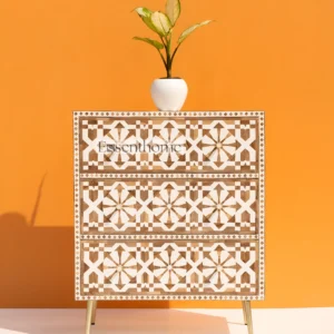 Designer Bone Inlay Cabinet 3-Drawer Chest / Nightstand
