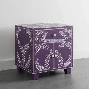 Decorative Bone Inlay Nightstand – Purple Floral Pattern