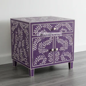 Small Bone Inlay Nightstand with Drawer & Cabinet Storage