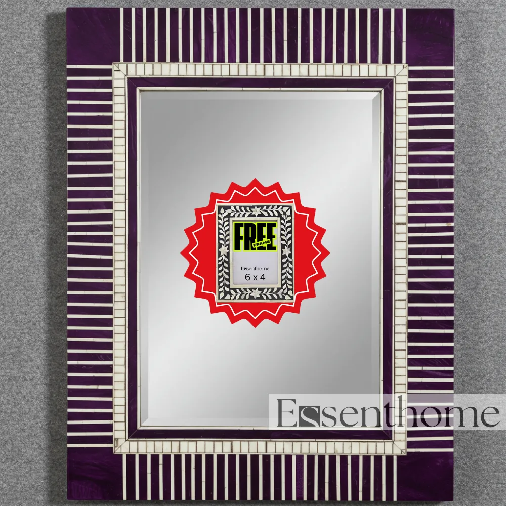 Bone Inlay Vanity Mirror -Purple & White