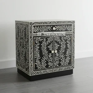 Artisan Bone Inlay Nightstand - Floral Pattern Bedside Table