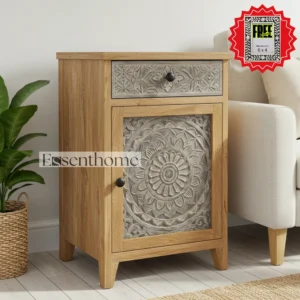 Solid Wood Bedside Cabinet – 1 Drawer & 1 Door Nightstand
