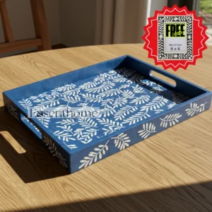 Handcrafted bone tray - Blue & White