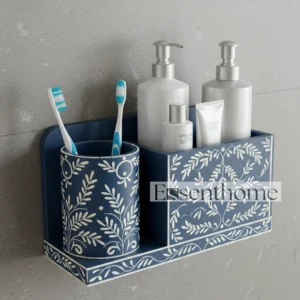 Blue Floral Bone Bone Inlay Bathroom Caddy