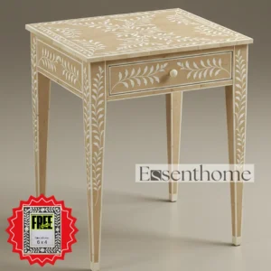 Bone Inlay Square Stool with Drawer - Beige