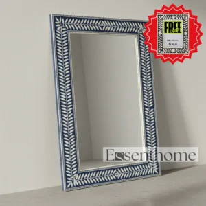 Luxury floral bone inlay mirror - Blue & White