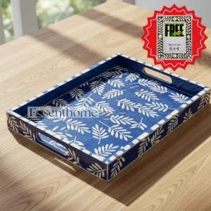 Bone inlay serving tray - Blue & White