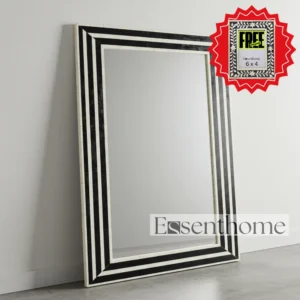Luxury Black & White Bone Inlay Full-Length Mirror – Geometric