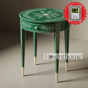 Essenthome Green Bone Inlay Round Stool with Storage Drawer