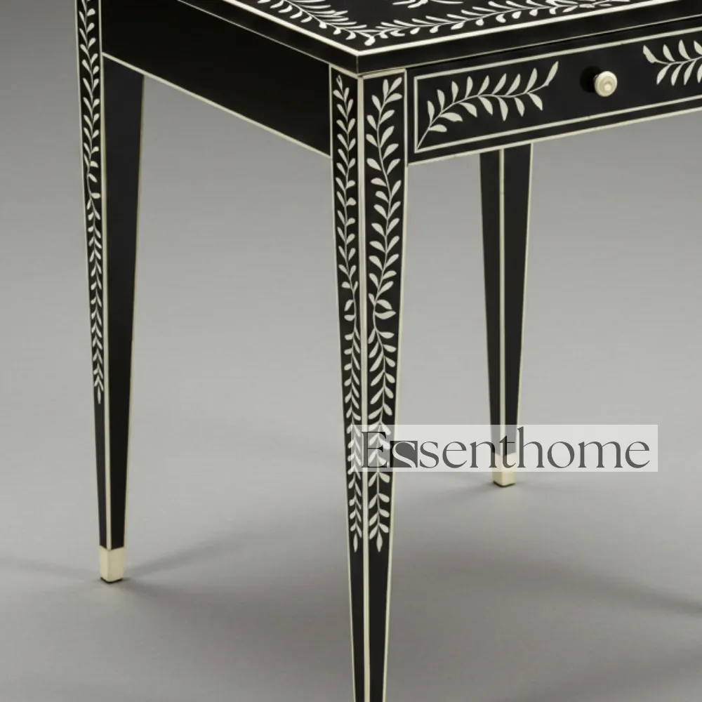 Black & White Bone Inlay Stool with Drawer – Handcrafted - Image 4