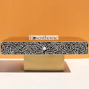 Floral Black Square Coffee Table – Modern Handcrafted Accent Table for Living Room, Lounge, and Family Room